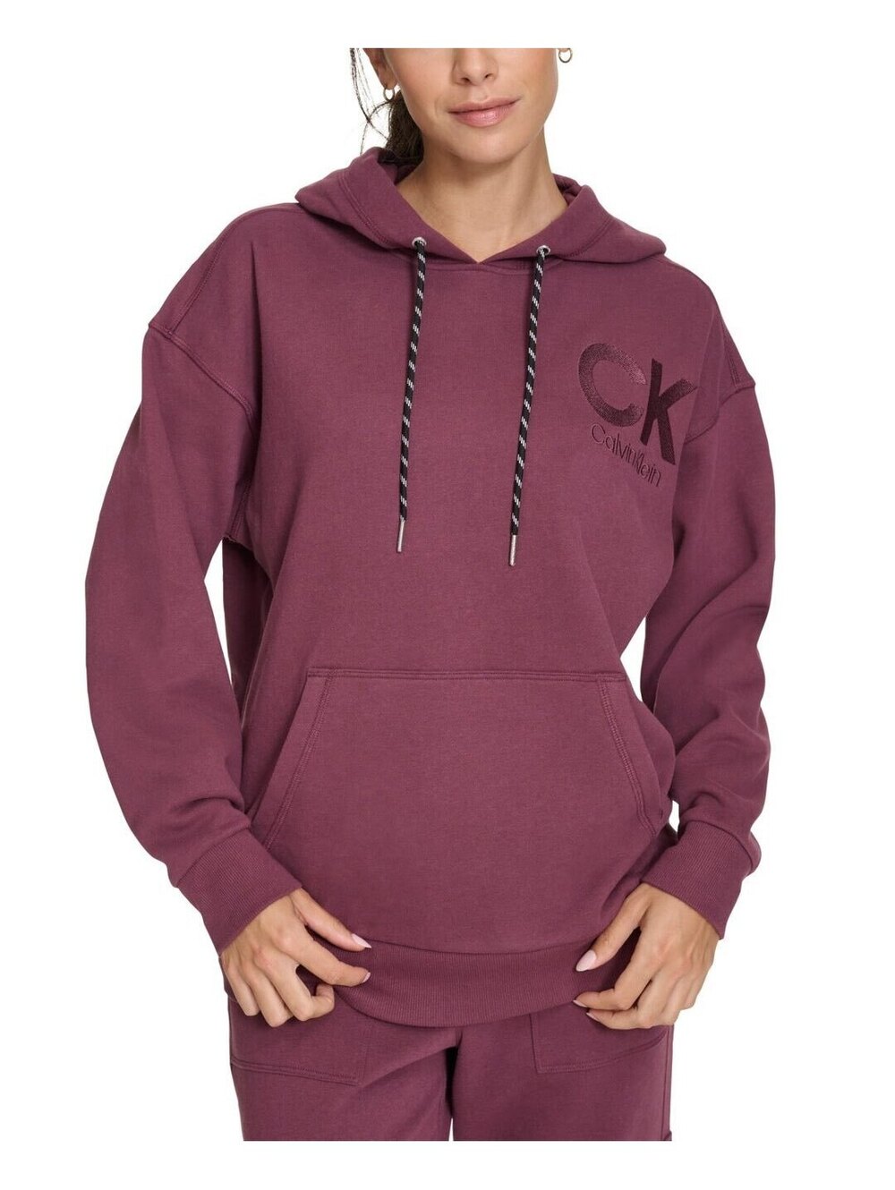 Calvin Klein Women's Eco Fleece Hoodie Garnet Long Sleeve Pullover